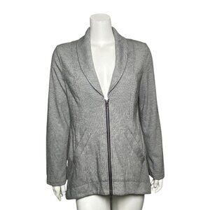 Cabi Drop Off Zip Back Knit Jacket Womens Size S Gray Long Sleeve Striped 5300
